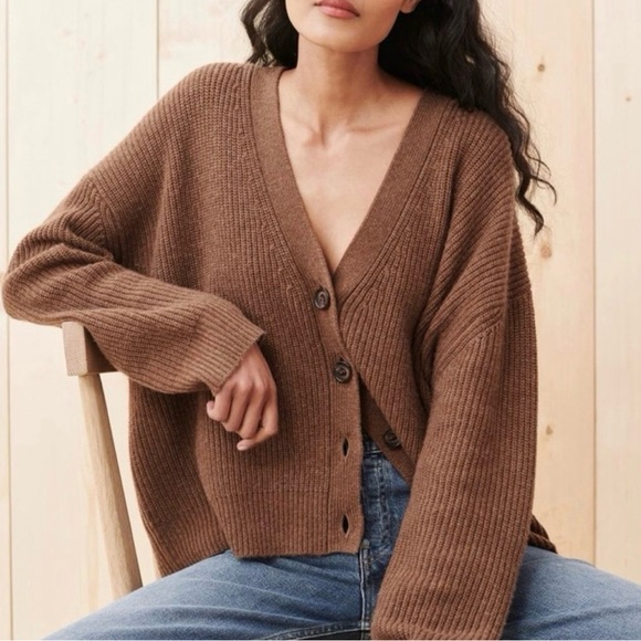 Jenni Kayne Sweaters - Jenni Kayne Cropped Cashmere Cocoon Brown Ribbed Cardigan-M! Host pick!